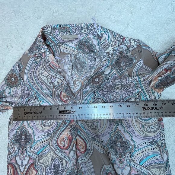 Joan Vass Studio Womens Size Large Paisley Print Roll-Tab Sleeve Tunic Shirt Top - Picture 7 of 9